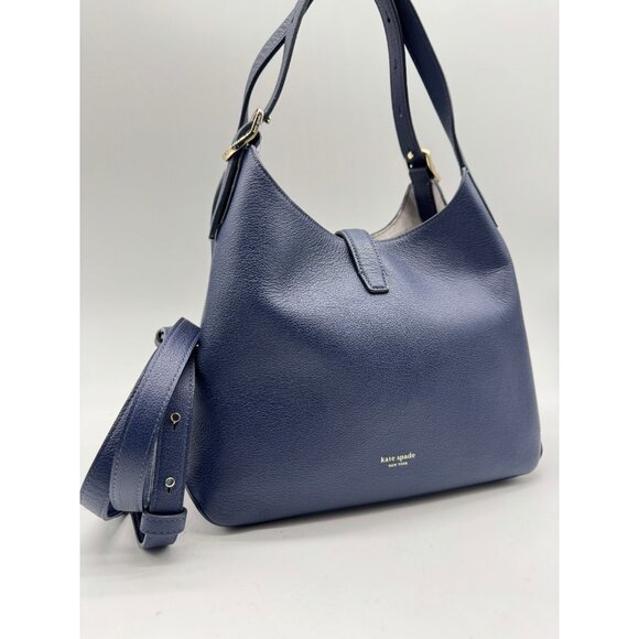 KATE SPADE NY Deco pebbled leather small tote crossbody bag - Parisian Navy - Picture 6 of 16